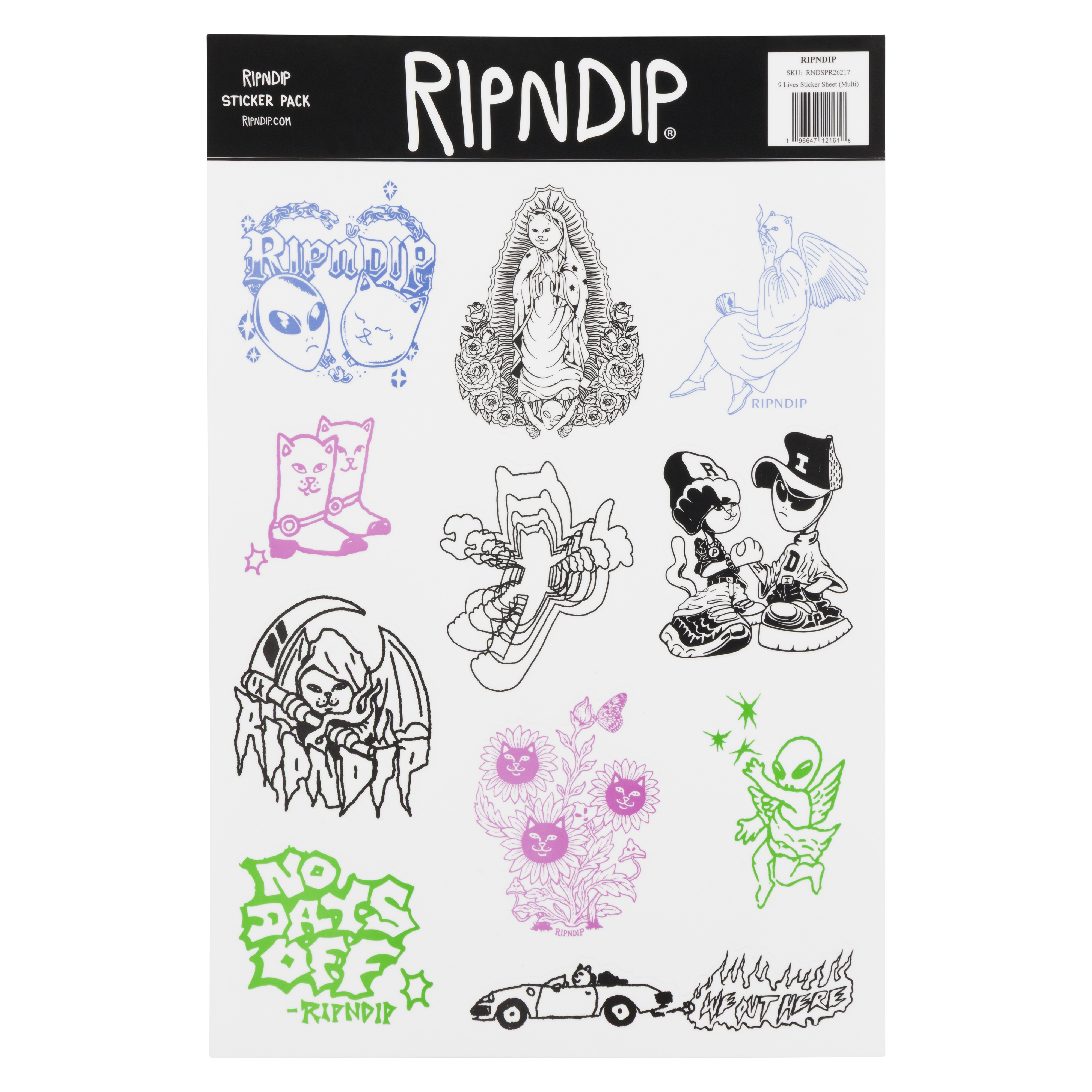 RIPNDIP 9 Lives Sticker Sheet (Multi)