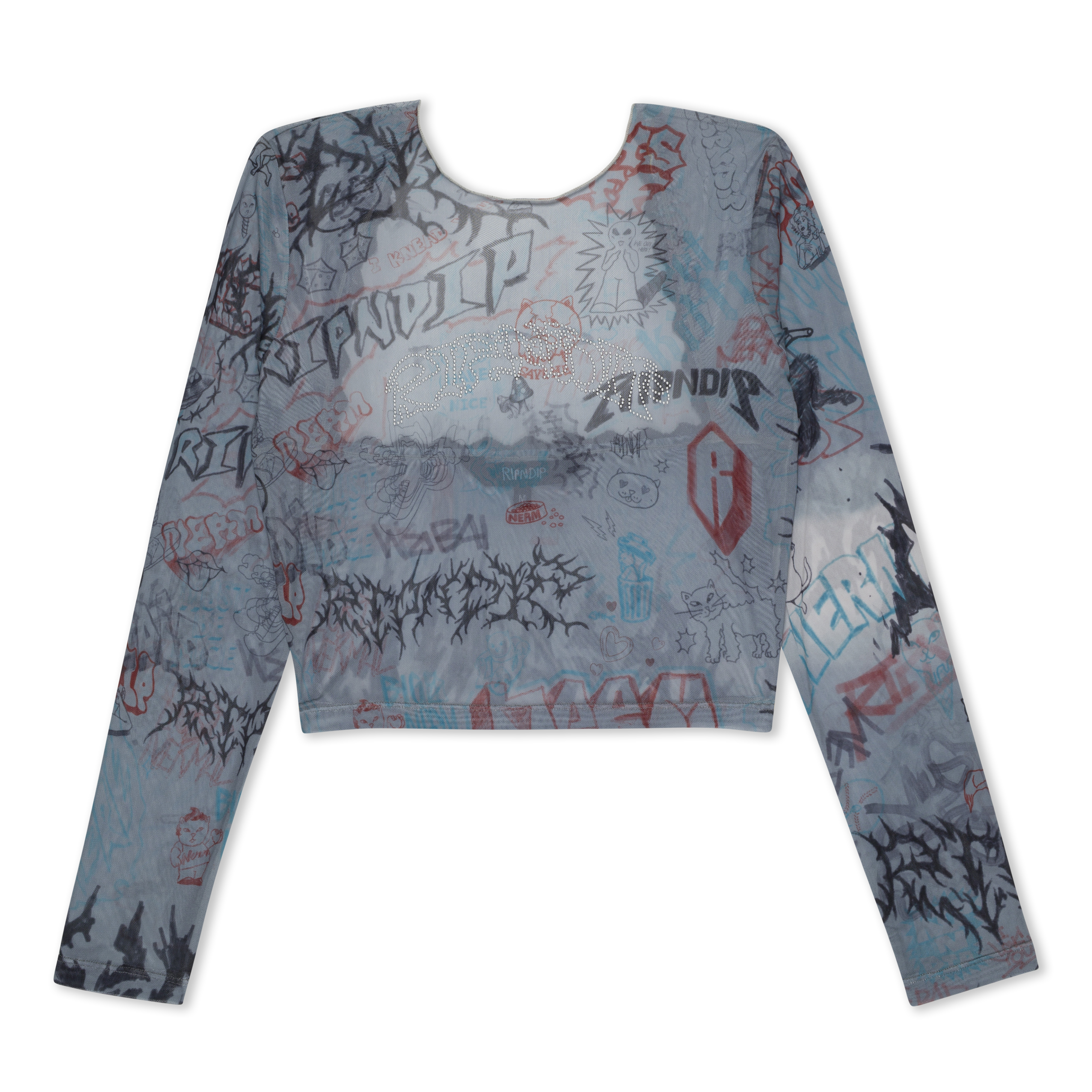 RIPNDIP Marker Long Sleeve Mesh Crop Top (Charcoal)