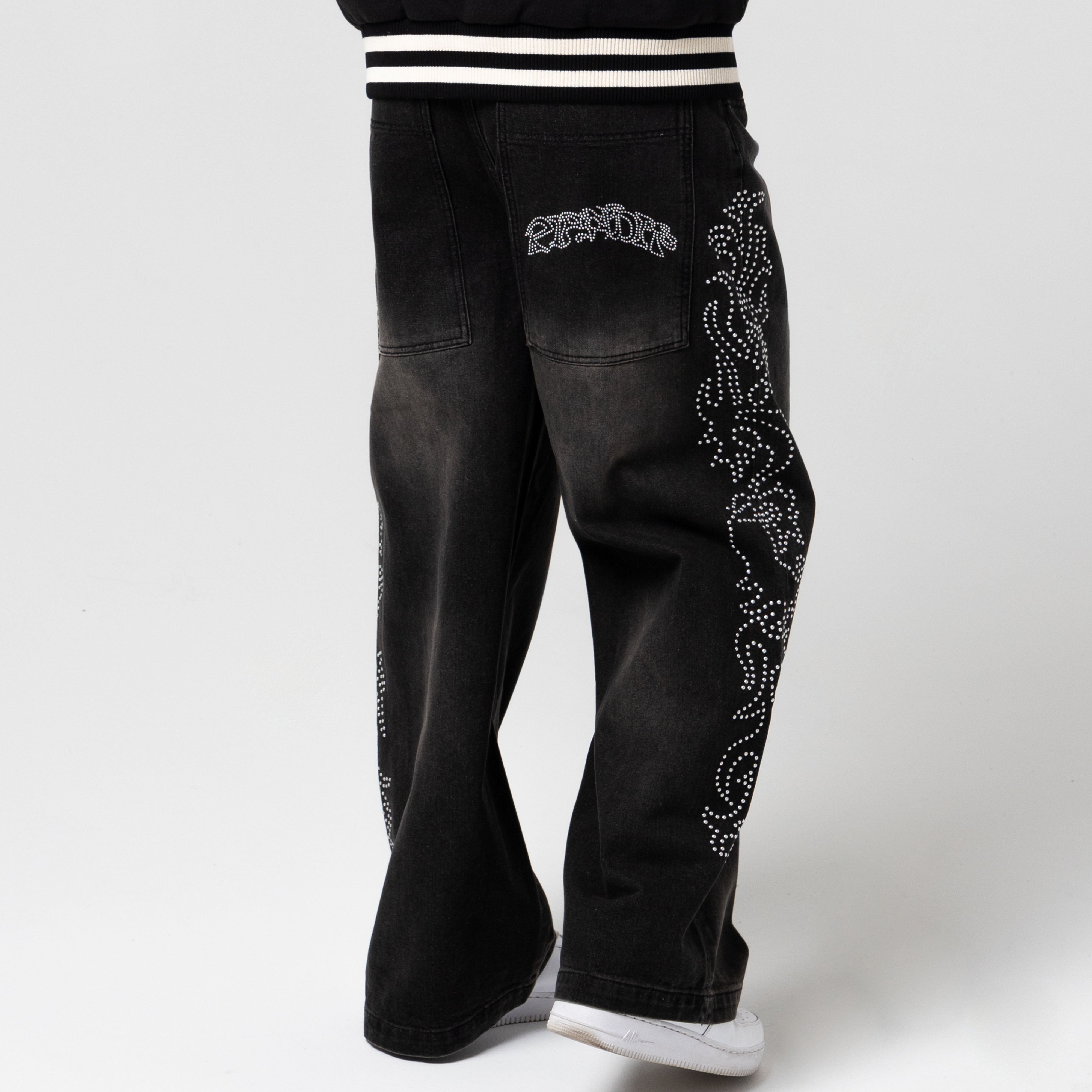RIPNDIP Pretty Flacko Extra Wide Leg Pants (Black Vintage Wash Denim)