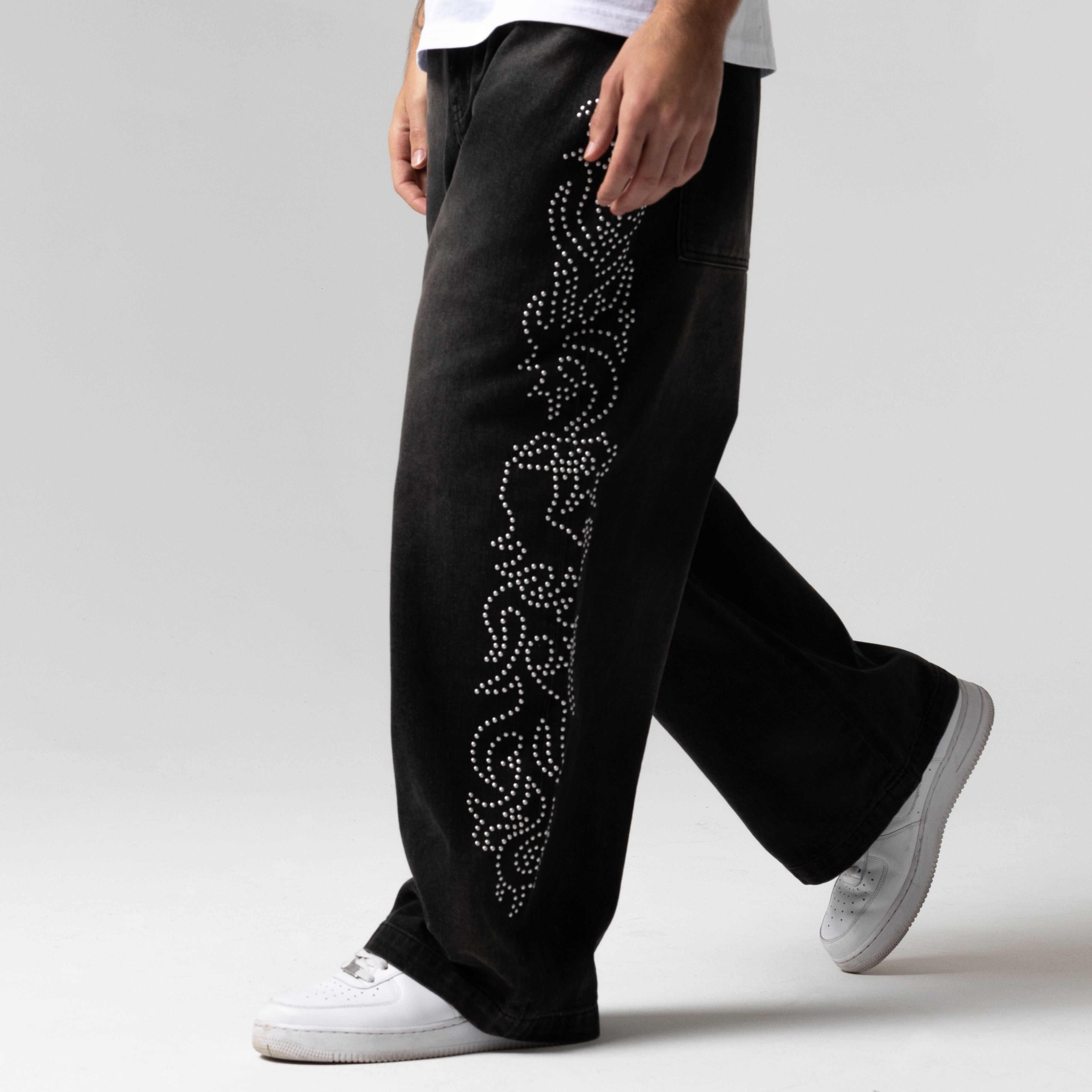 RIPNDIP Pretty Flacko Extra Wide Leg Pants (Black Vintage Wash Denim)